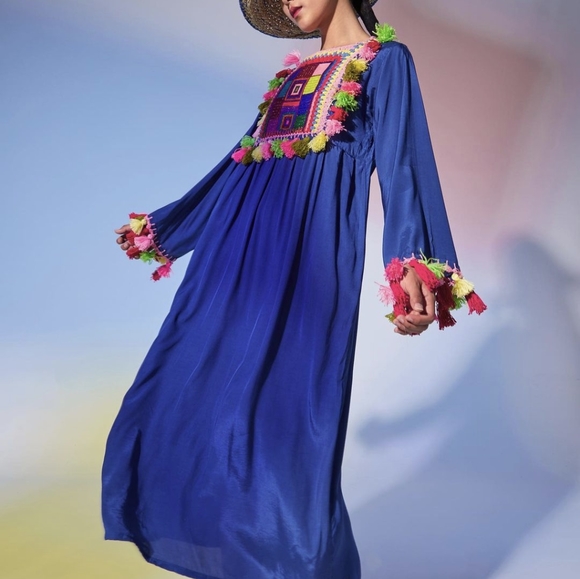 CeliaB Dresses & Skirts - Tassel Tunic Dress - Designer Summer Resort Vacation Coverup Celia B Royal Blue